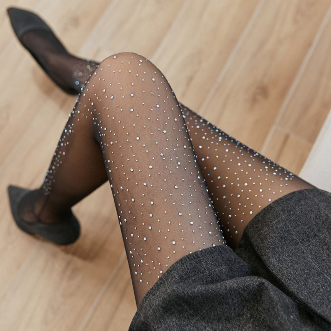 Starry-effect rhinestone stockings