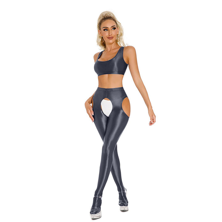 Silky Glossy Open-Crotch Leggings