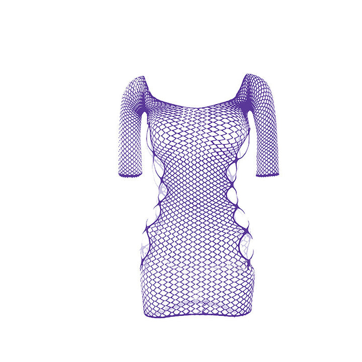 Hollow-out jacquard short-sleeved mesh top
