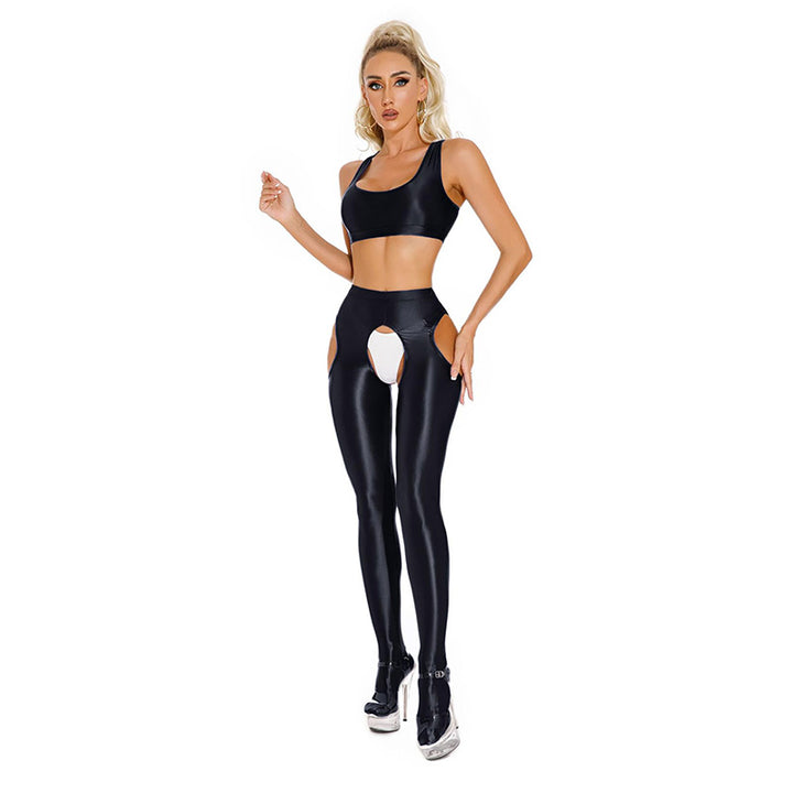Silky Glossy Open-Crotch Leggings
