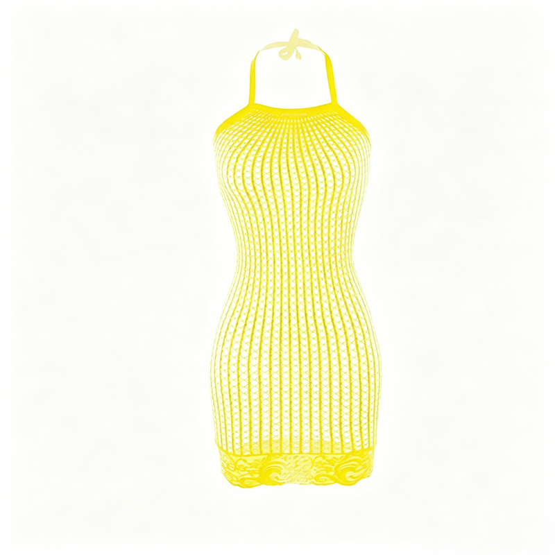 Halter-neck cut-out fitted mesh dress