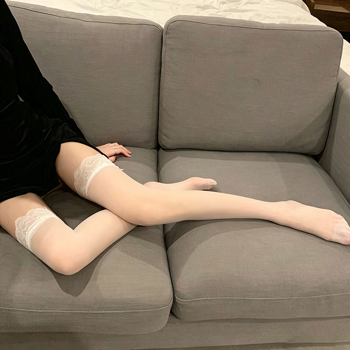 Ultra-sheer over-the-knee stockings with lace trim