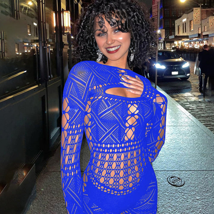 Backless long-sleeved mesh top