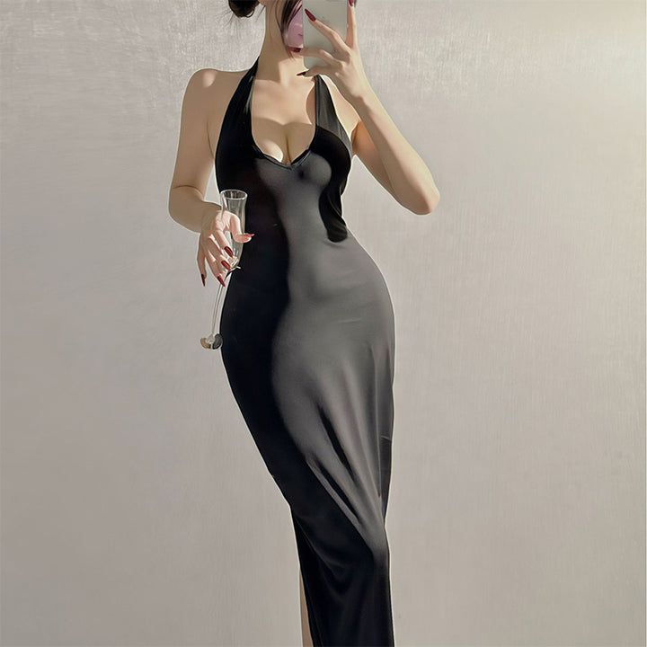 Deep V-neck slit backless dress