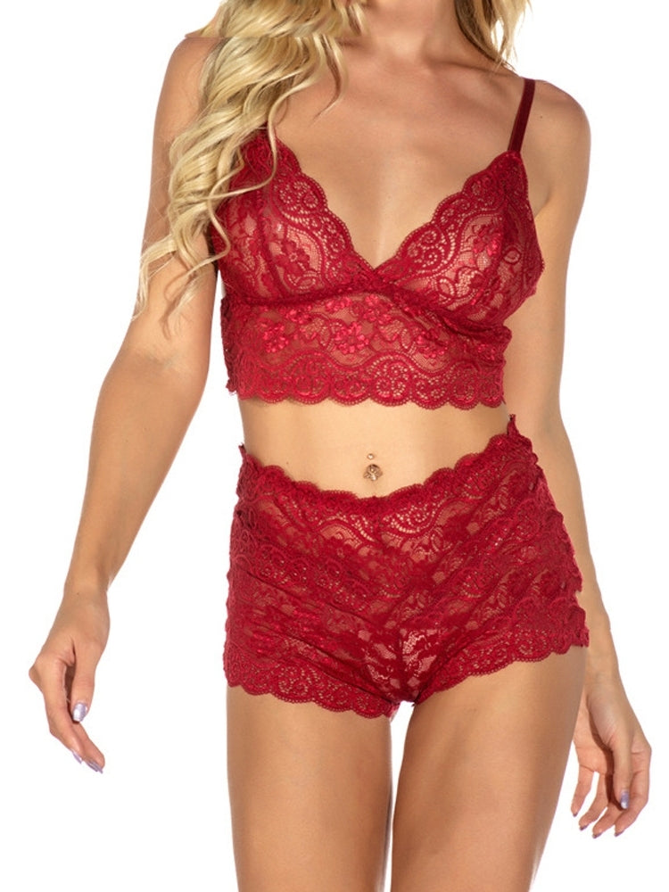 Sexy lingerie lace see-through bra and panties two-piece set