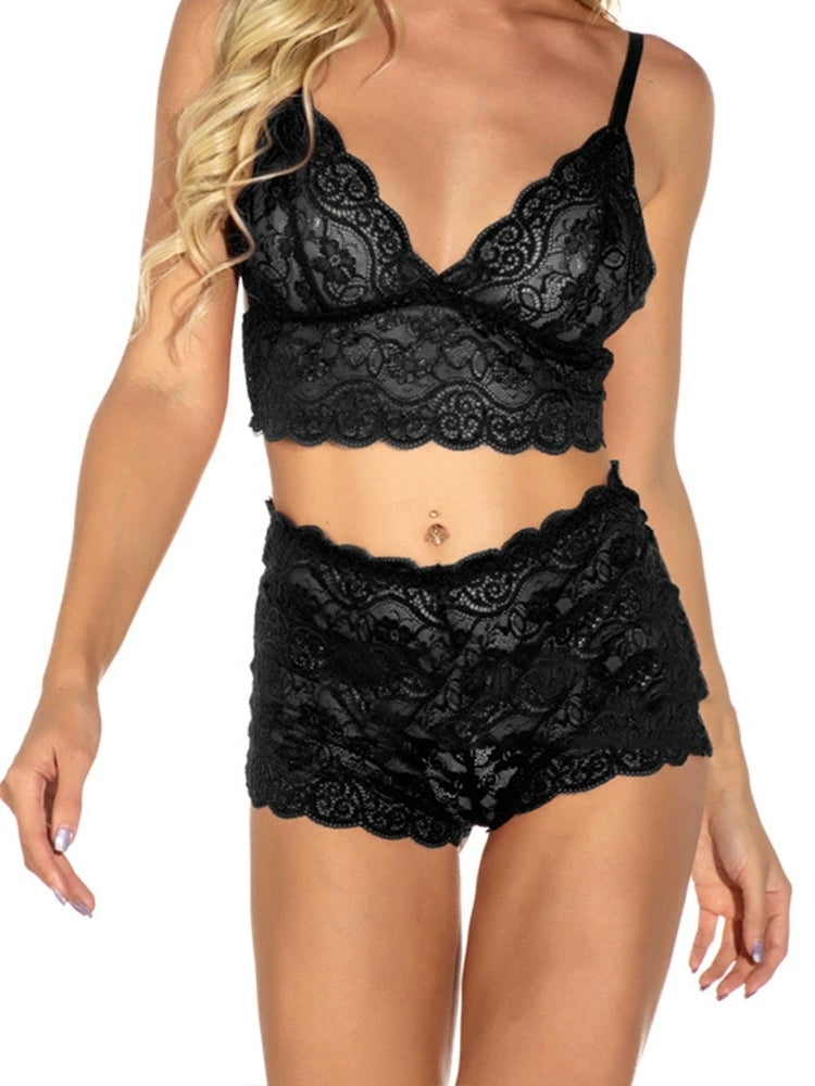 Sexy lingerie lace see-through bra and panties two-piece set