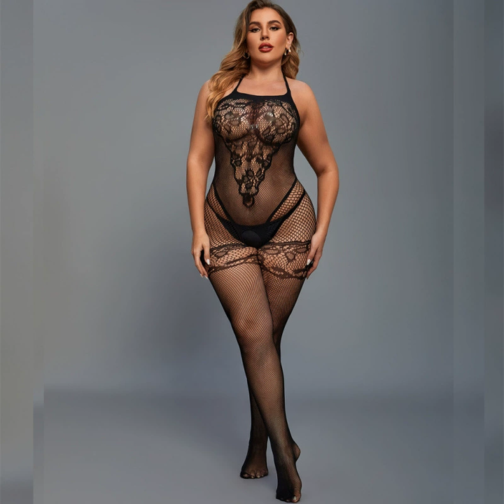 Lace Fishnet Halter Bodysuit Lingerie