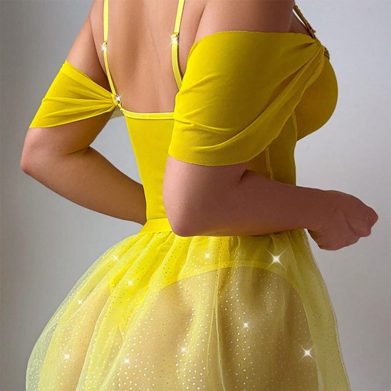Glossy tulle skirt bodysuit set