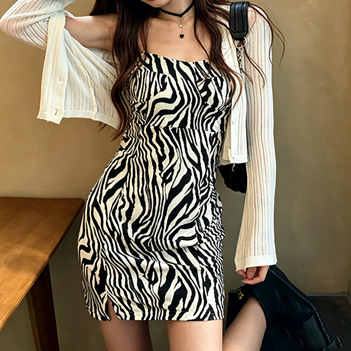 Zebra-print slim-fit camisole dress