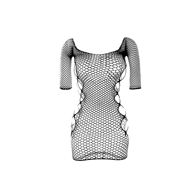 Hollow-out jacquard short-sleeved mesh top