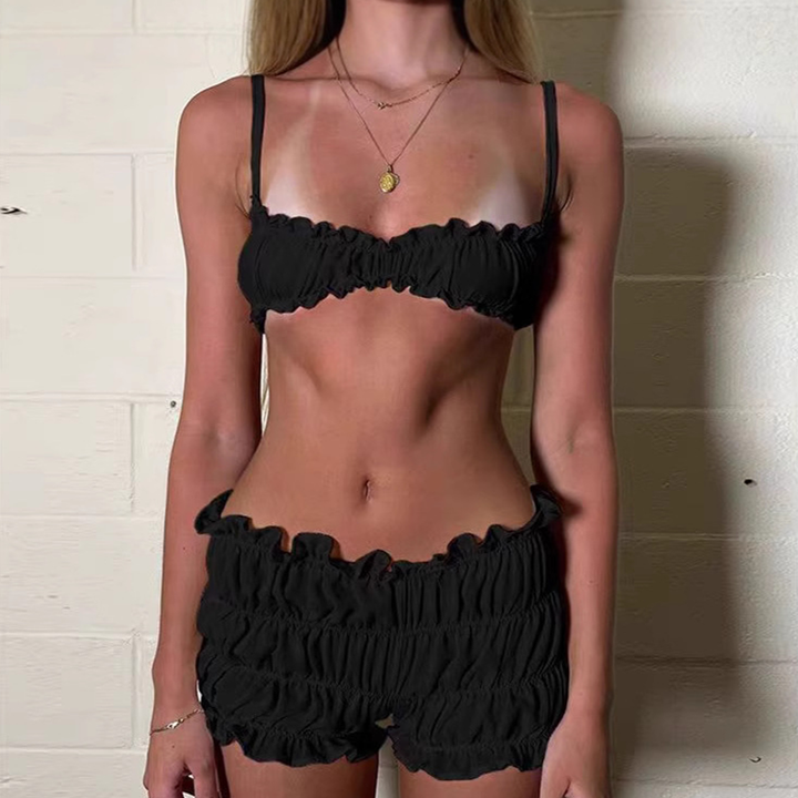 Layered Ruffled Shorts with Lingerie Set