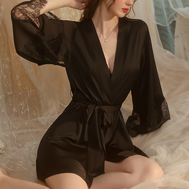 Deep-V satin and lace sleepwear