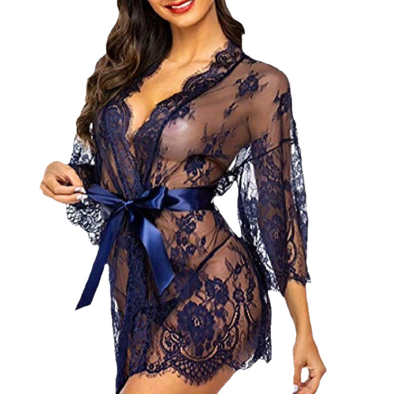 Sexy sheer lace mesh nightgown