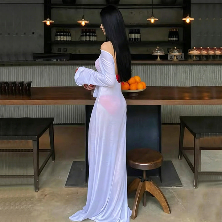 Backless long-sleeved cover-up dress