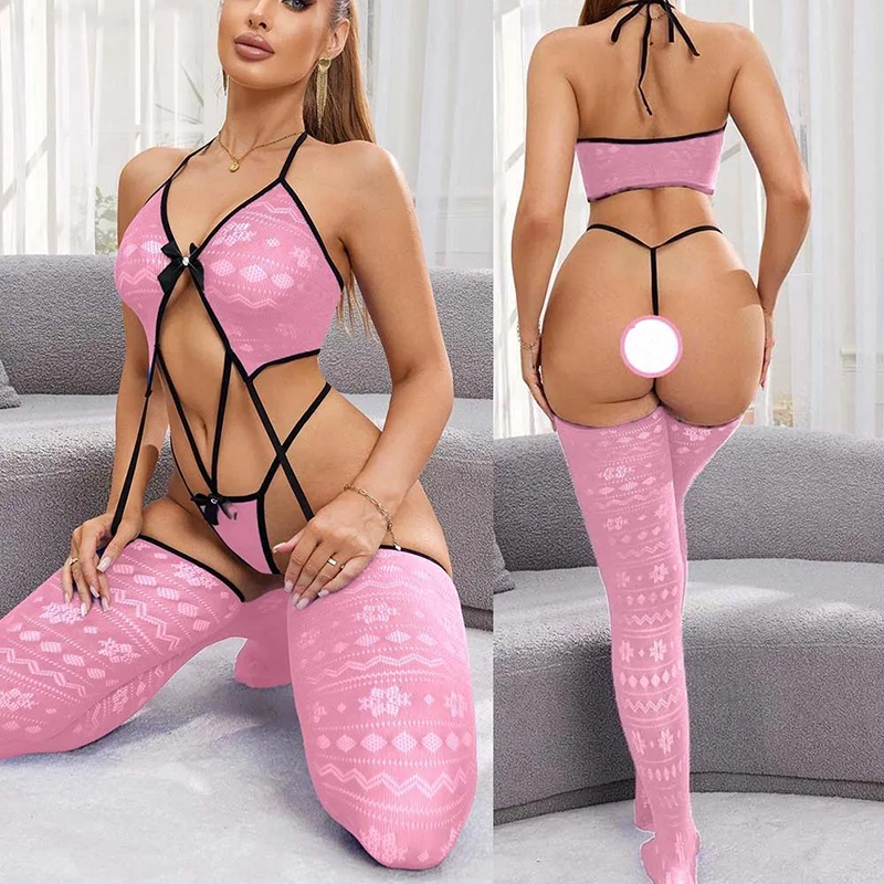 Halter-neck mesh bodysuit with bow detail