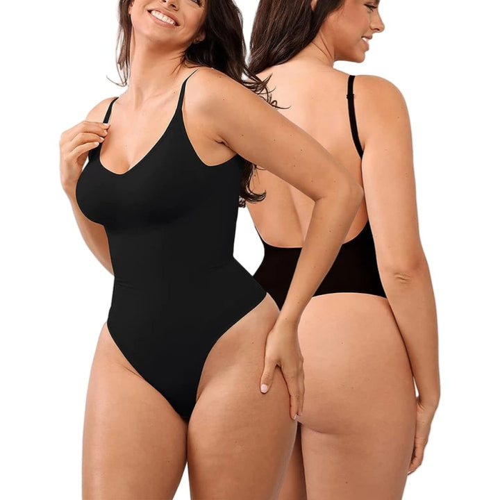 Plus size butt-lifting seamless shapewear with open back and thong design