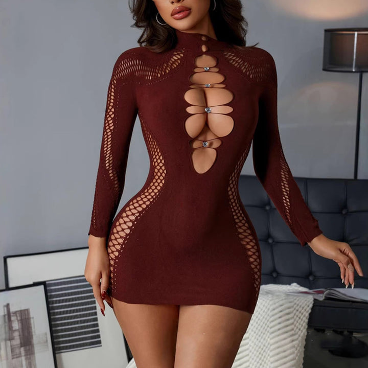 Openwork rhinestone knit dress