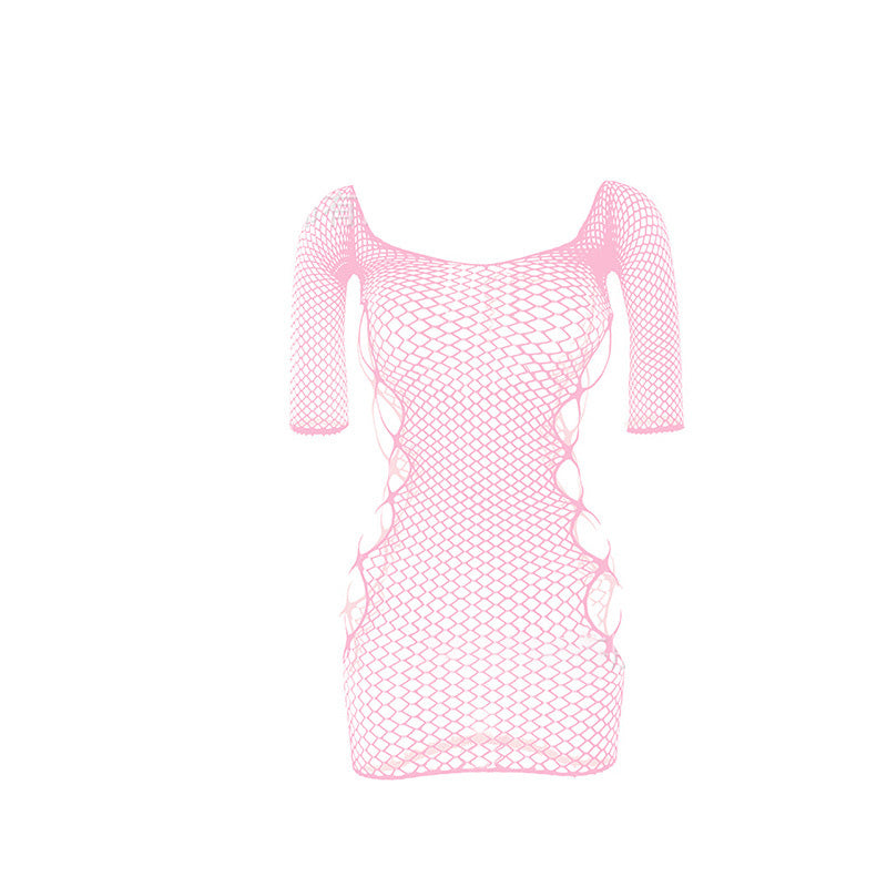 Hollow-out jacquard short-sleeved mesh top