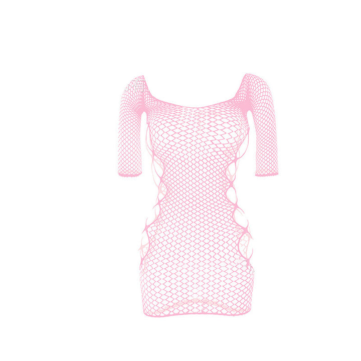 Hollow-out jacquard short-sleeved mesh top