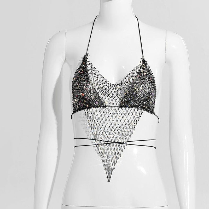 Rhinestone halter top bikini