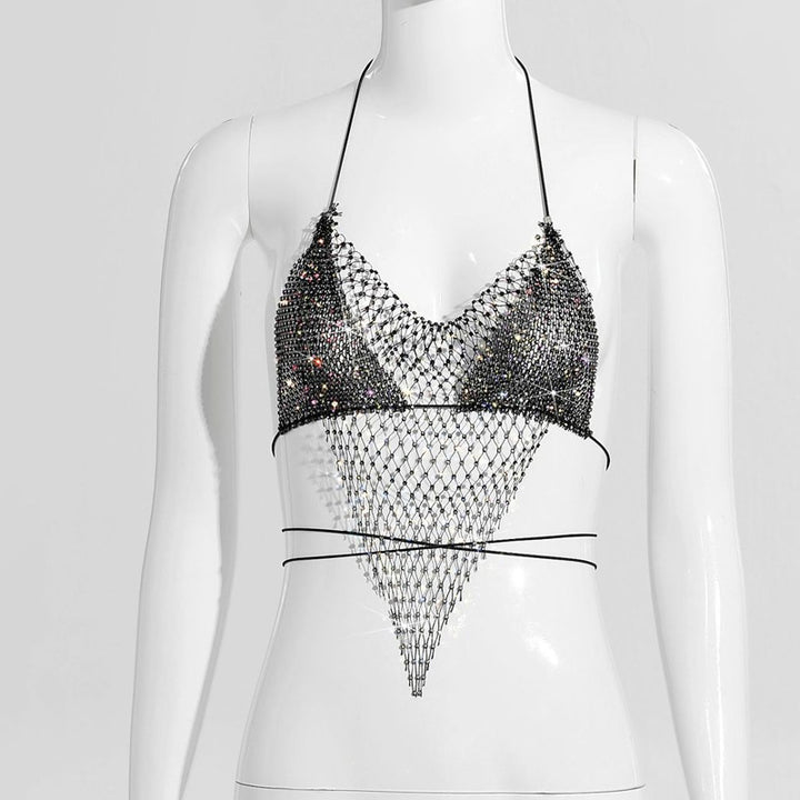 Rhinestone halter top bikini