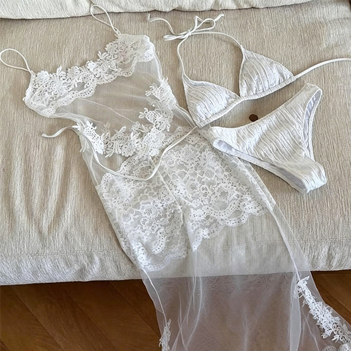 Lace Mesh Swimsuit Bikini Set