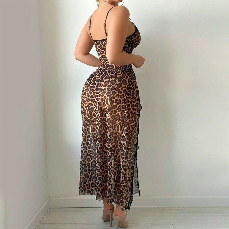 Leopard print maxi dress camisole nightgown