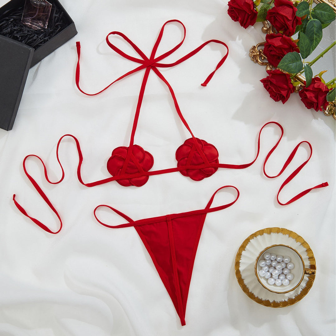 3D Flower Strappy Lingerie Set