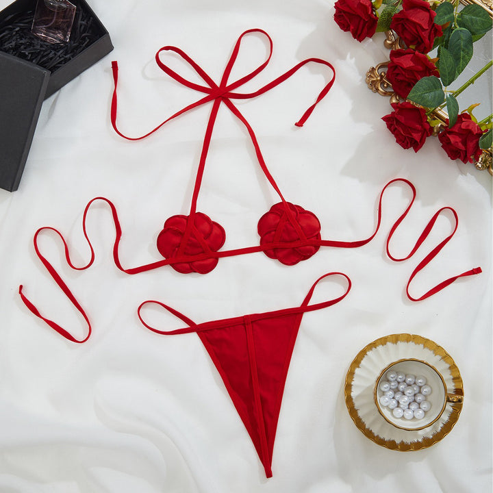 3D Flower Strappy Lingerie Set