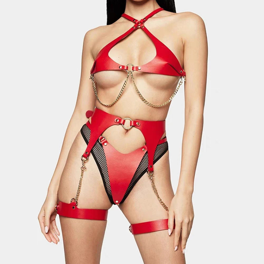 Leather bondage lingerie set