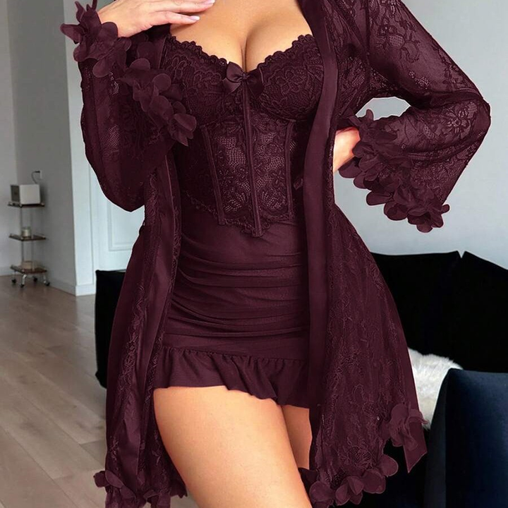 Lace petal-sleeve robe-style sleepwear
