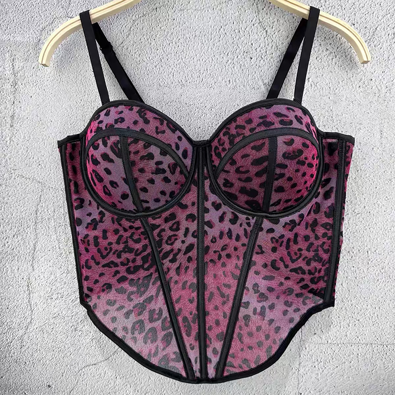 Leopard-print panelled corset with boning