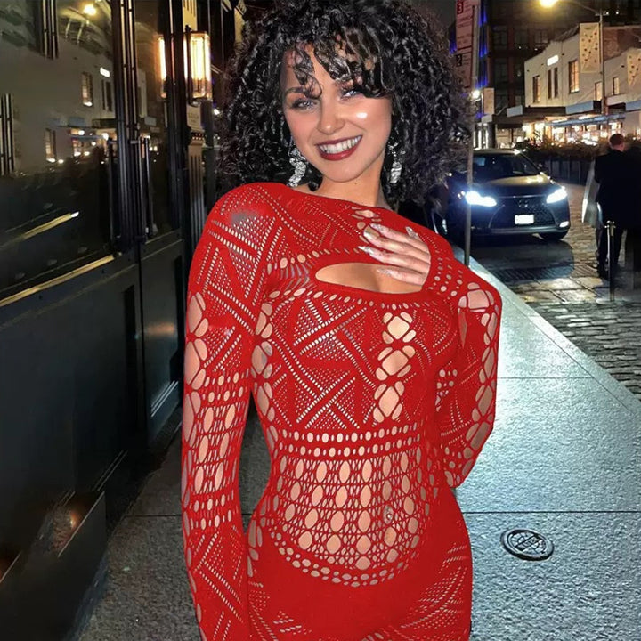 Backless long-sleeved mesh top