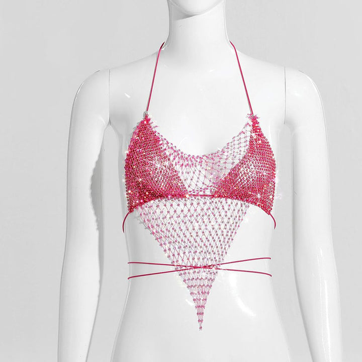Rhinestone halter top bikini