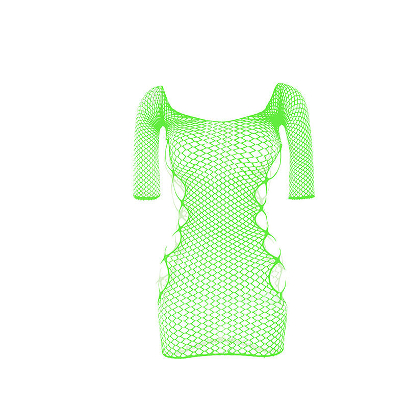 Hollow-out jacquard short-sleeved mesh top