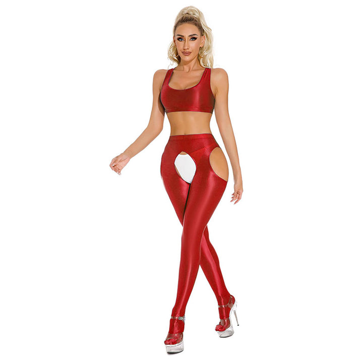 Silky Glossy Open-Crotch Leggings