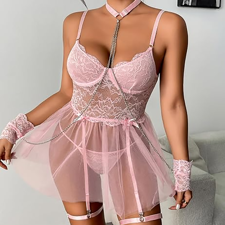 Sheer lace and mesh camisole dress