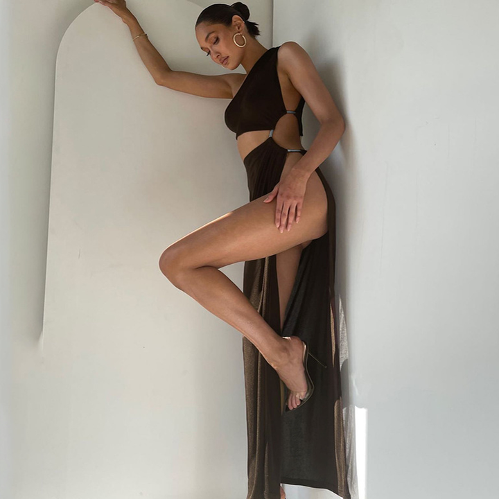 One-Shoulder Sleeveless Dress with Side Slit