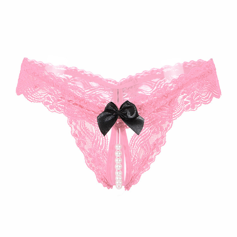 Lace Thong with Bow and Pearl Detail