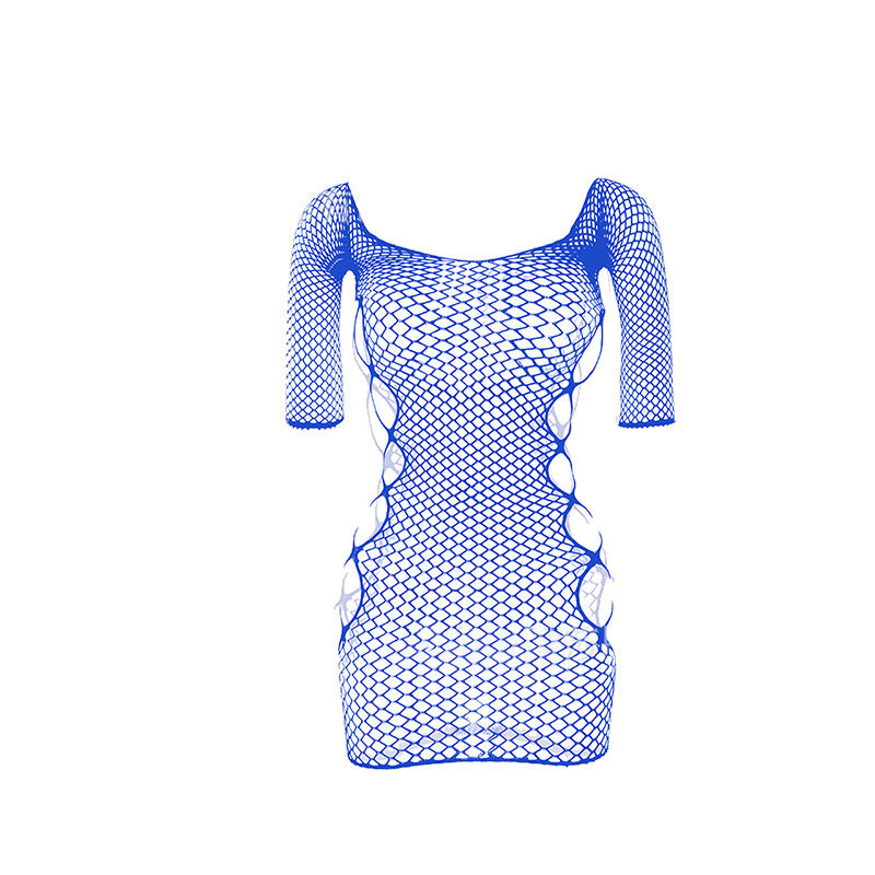 Hollow-out jacquard short-sleeved mesh top