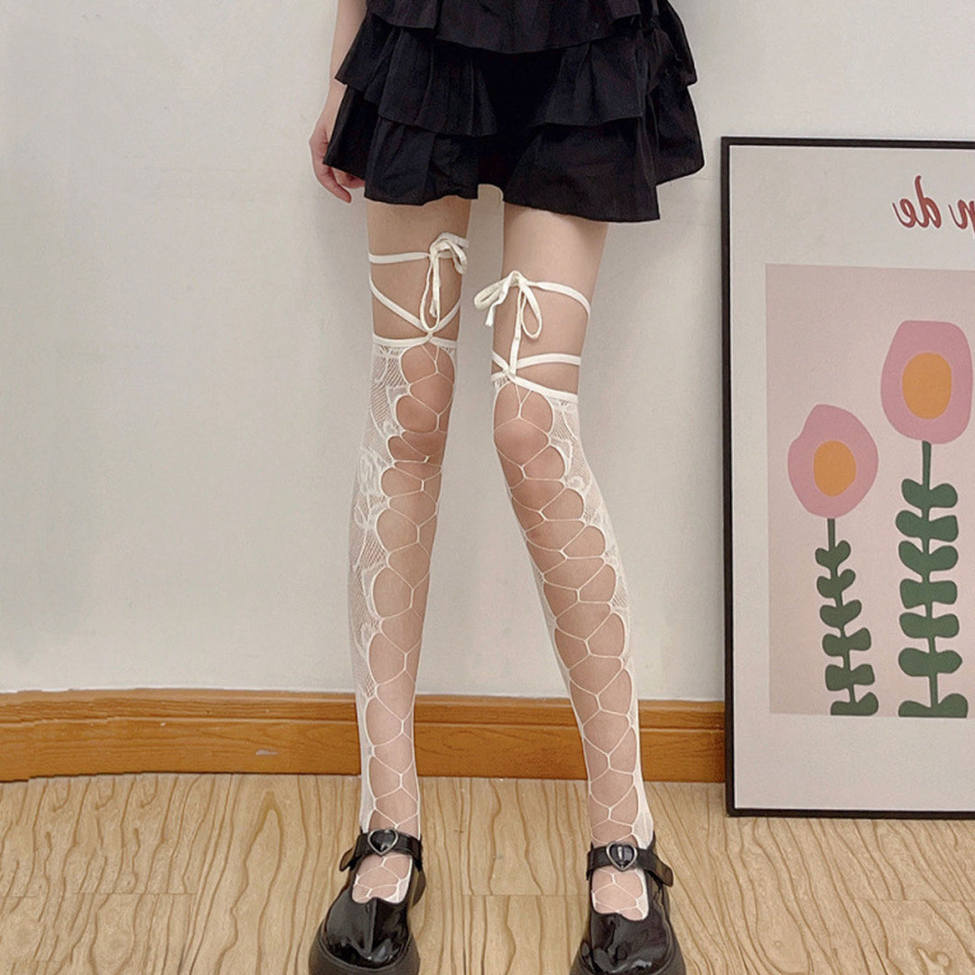 Cut-out lace-up knee-high socks