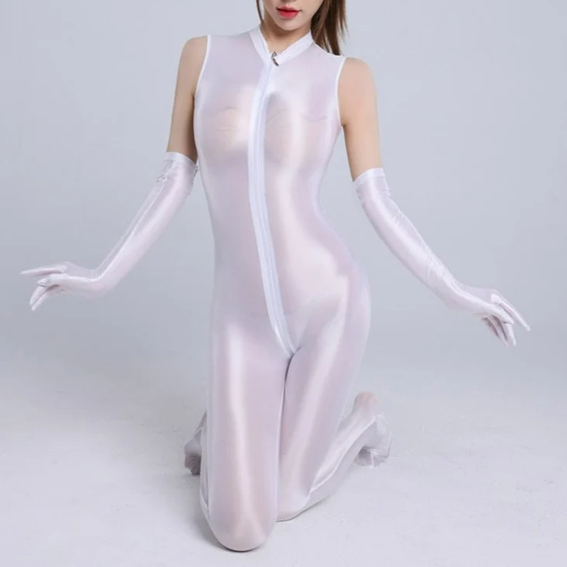 Shiny Gloss Zipper Catsuit Bodystocking
