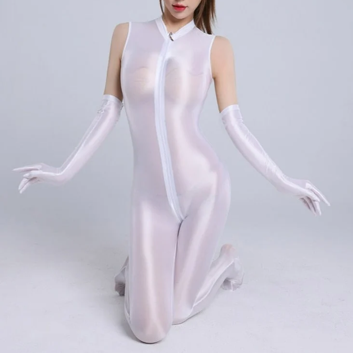 Shiny Gloss Zipper Catsuit Bodystocking