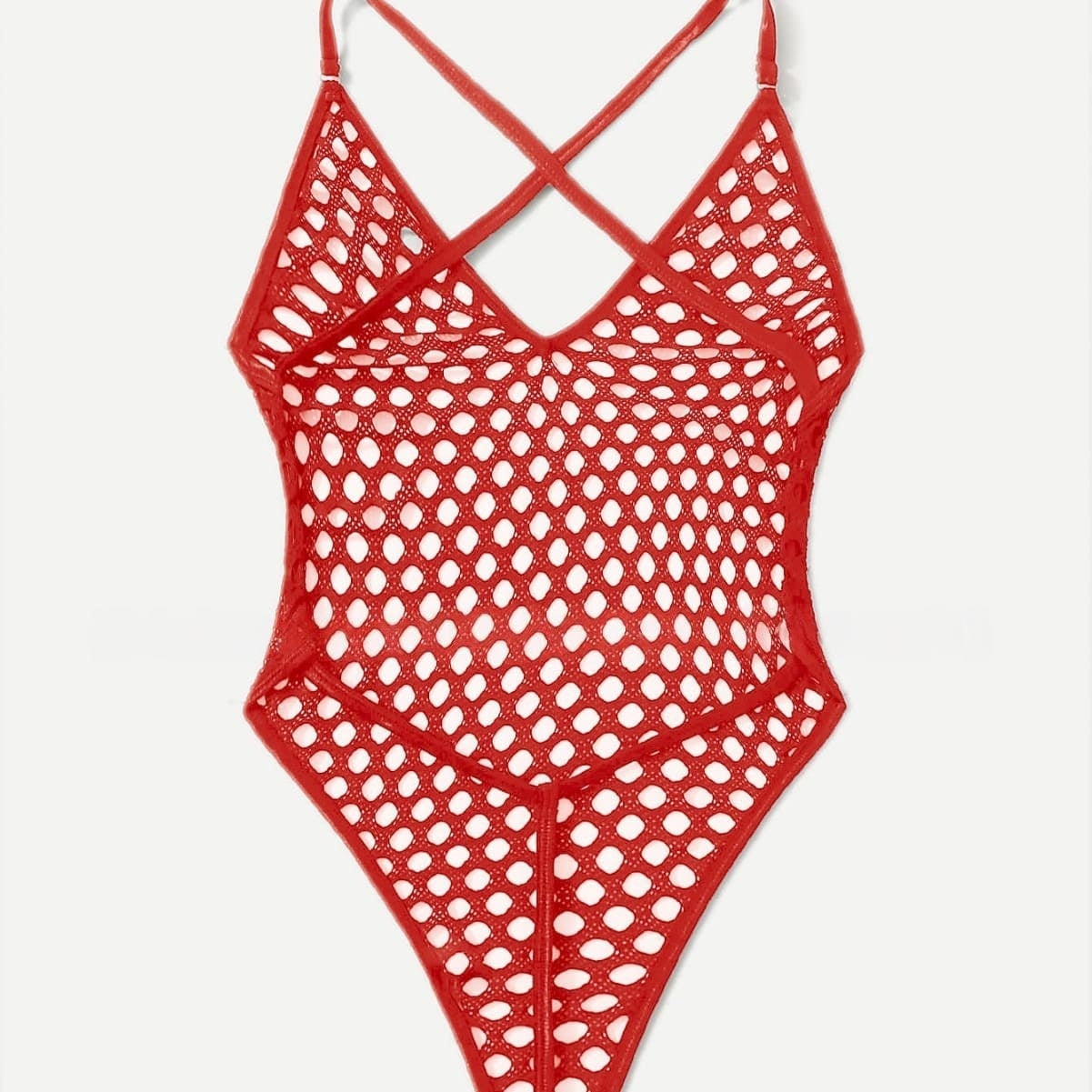 Strappy, sheer, one-piece mesh bodysuit