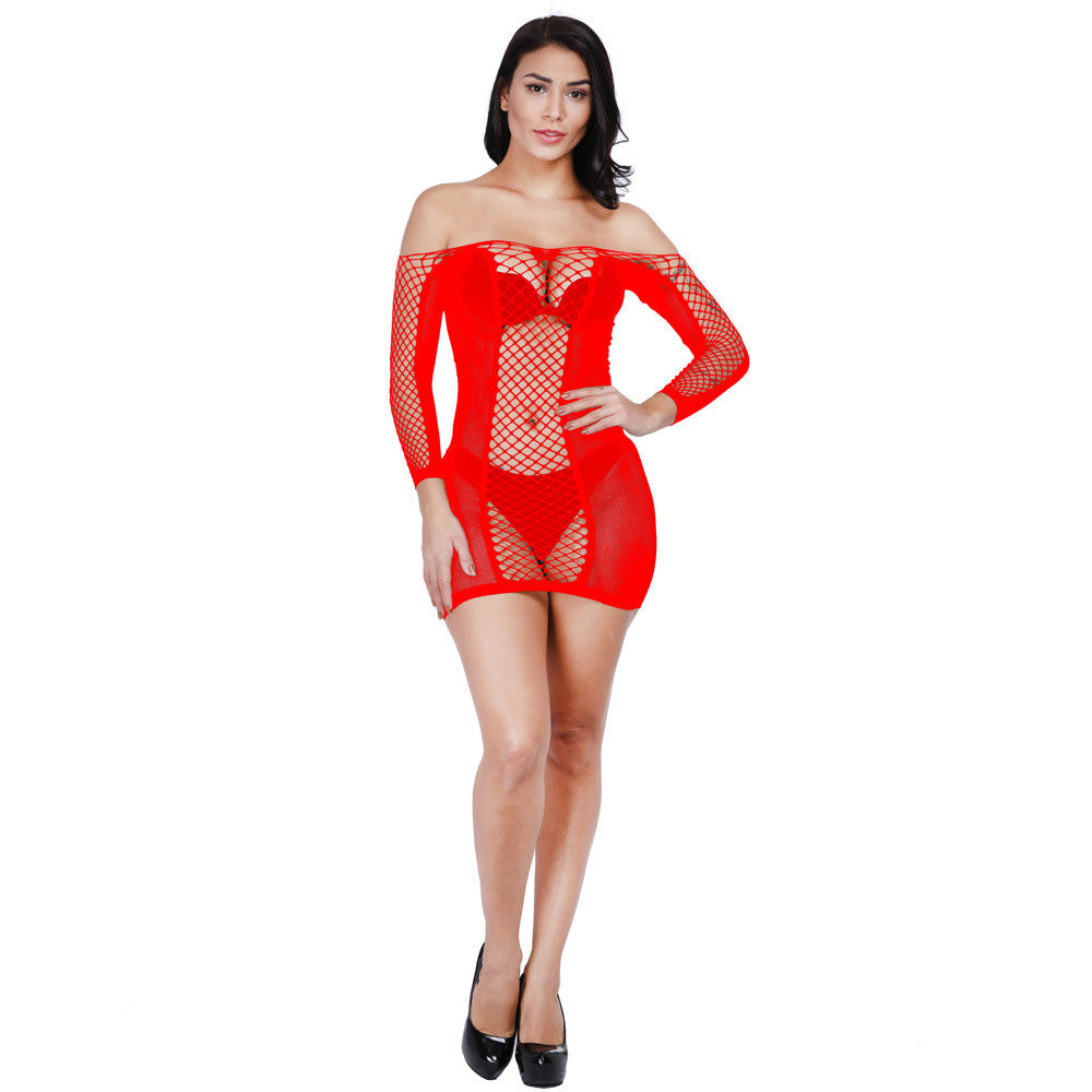 Sexy short-sleeved, bodycon, fishnet dress with a heart-shaped open back