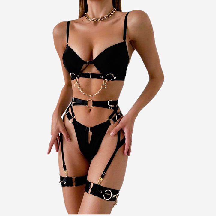 Stylish Metal Chain Lingerie 4-Piece Set