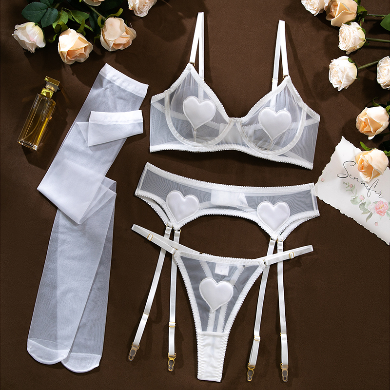Heart-Patterned Mesh Lingerie Set
