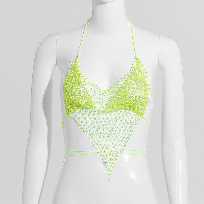 Rhinestone halter top bikini