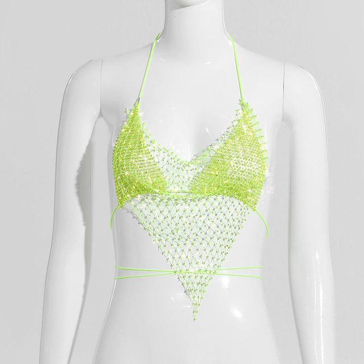 Rhinestone halter top bikini