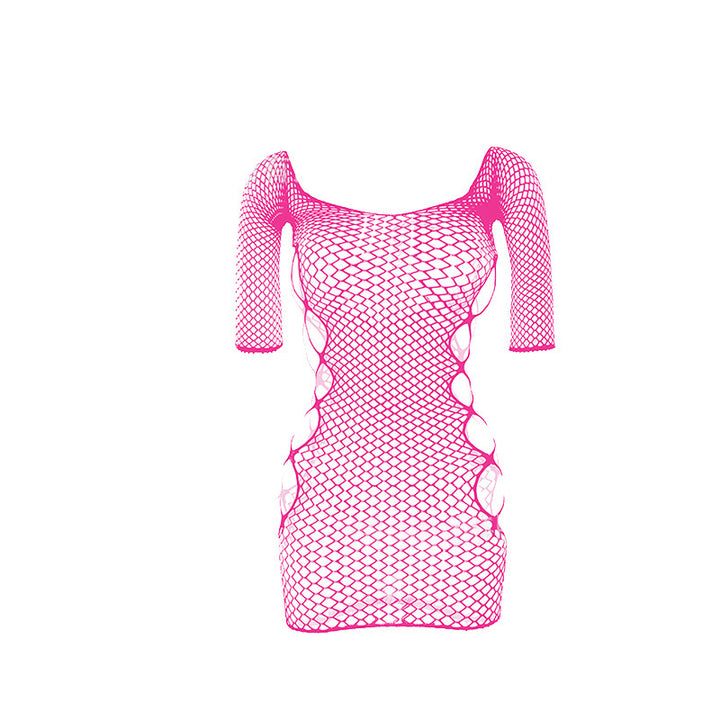 Hollow-out jacquard short-sleeved mesh top